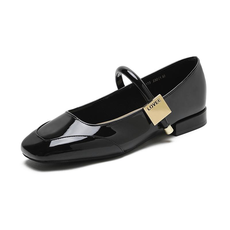 "Весенняя коллекция": Женские кожаные туфли «Мэри Джейн» с квадратным носком в цветах: красный, черный, абрикосовый, серебристый.