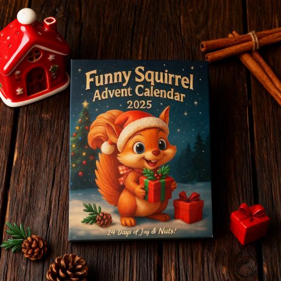 Белка Адвент-календарь 2025 24-дневный Рождественский календарь обратного отсчета с 24 2D акриловыми украшениями в виде белок для украшения праздничной елки