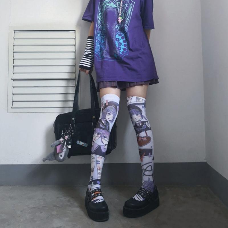 Японская двухмерная анимация Женские чулки 3D-печать Индивидуальные креативные чулки выше бедра Каваи Сексуальные праздничные чулки