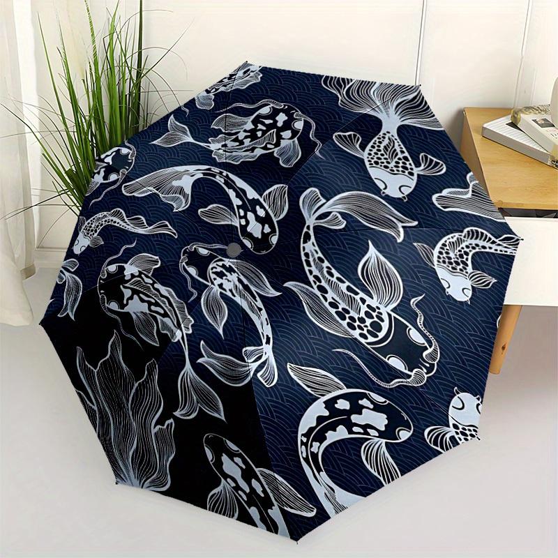 1pc Koi Pond Automatic Open/Close Umbrella with One-Touch Button, Compact Folding Canopy, Sturdy 8-Rib Windproof Design -067