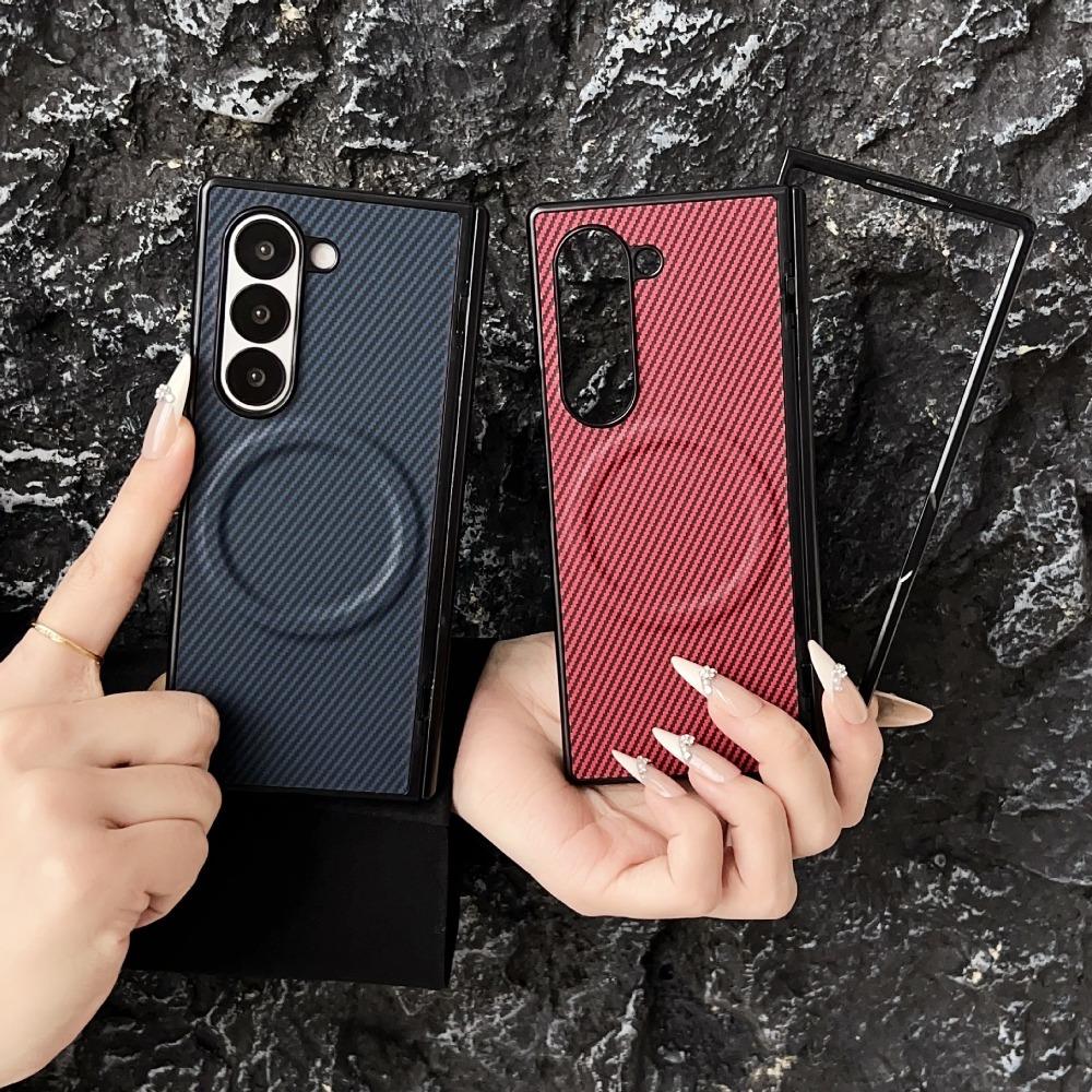 Магнитный чехол из карбоновой кожи для Samsung Galaxy Z Fold 7 6 5 4 3 Fold 7 Fold6 5G, защитный чехол для шарнира