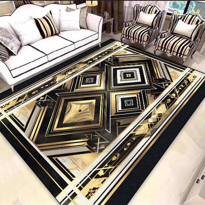 Легкая роскошь Европейский ковер Черное золото Украшение гостиной Ковры для диванной зоны для спальни Гардероб Нескользящие Моющиеся напольные коврики