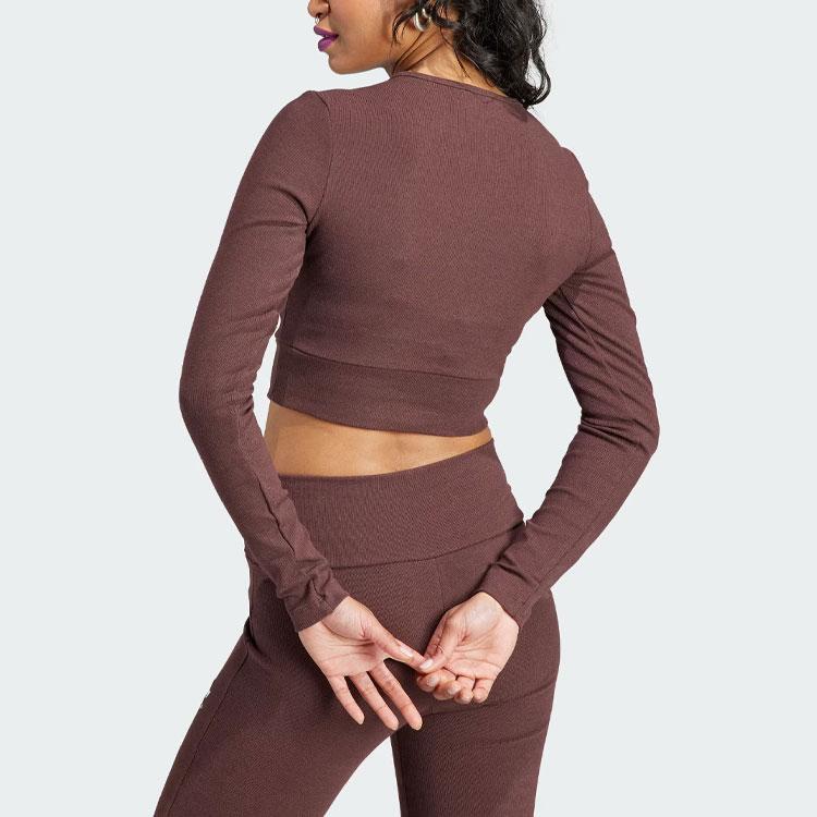 adidas Футболка Originals Essentials Rib с длинным рукавом, женская, темно-серо-коричневая IJ5385