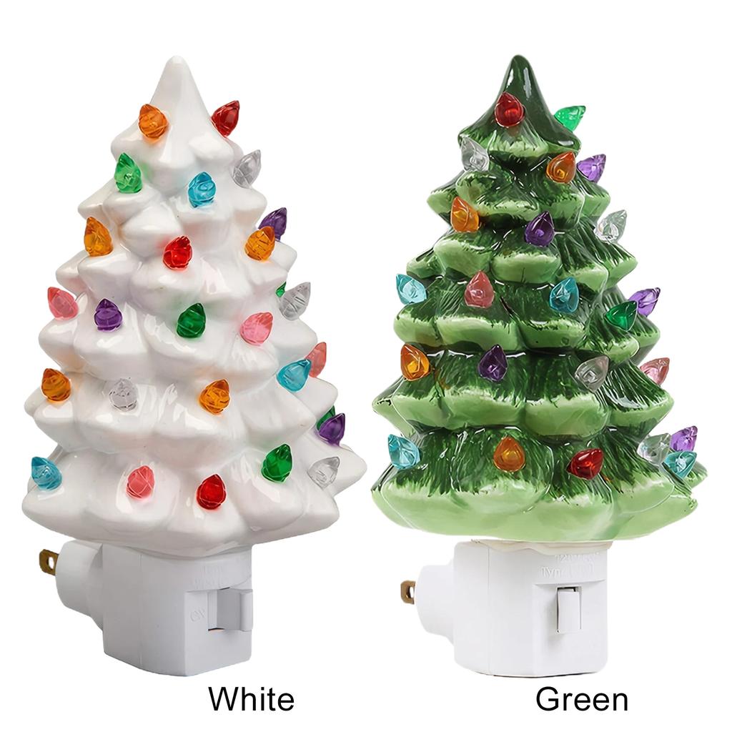 Christmas Tree Night Light with ON/Off Switch Christmas Decorative Tree Light Resin Xmas Tree Nightlight for Bedroom Living Room