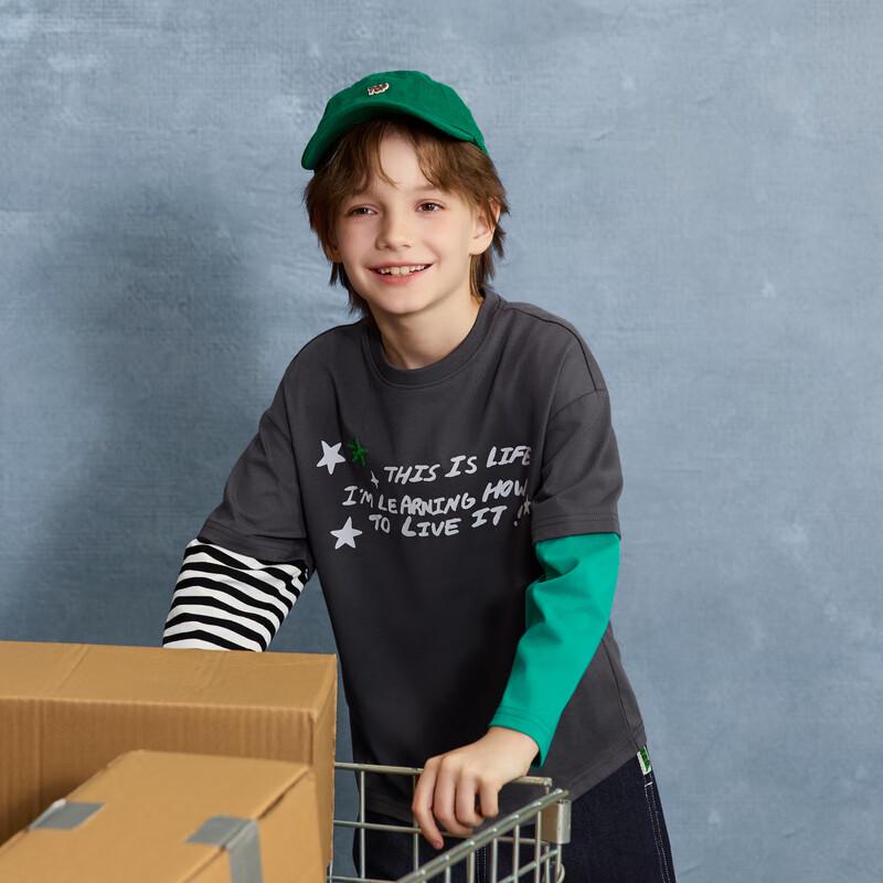 MQD Boys' Asymmetrical Stripe Color-block Long Sleeve T-Shirt
