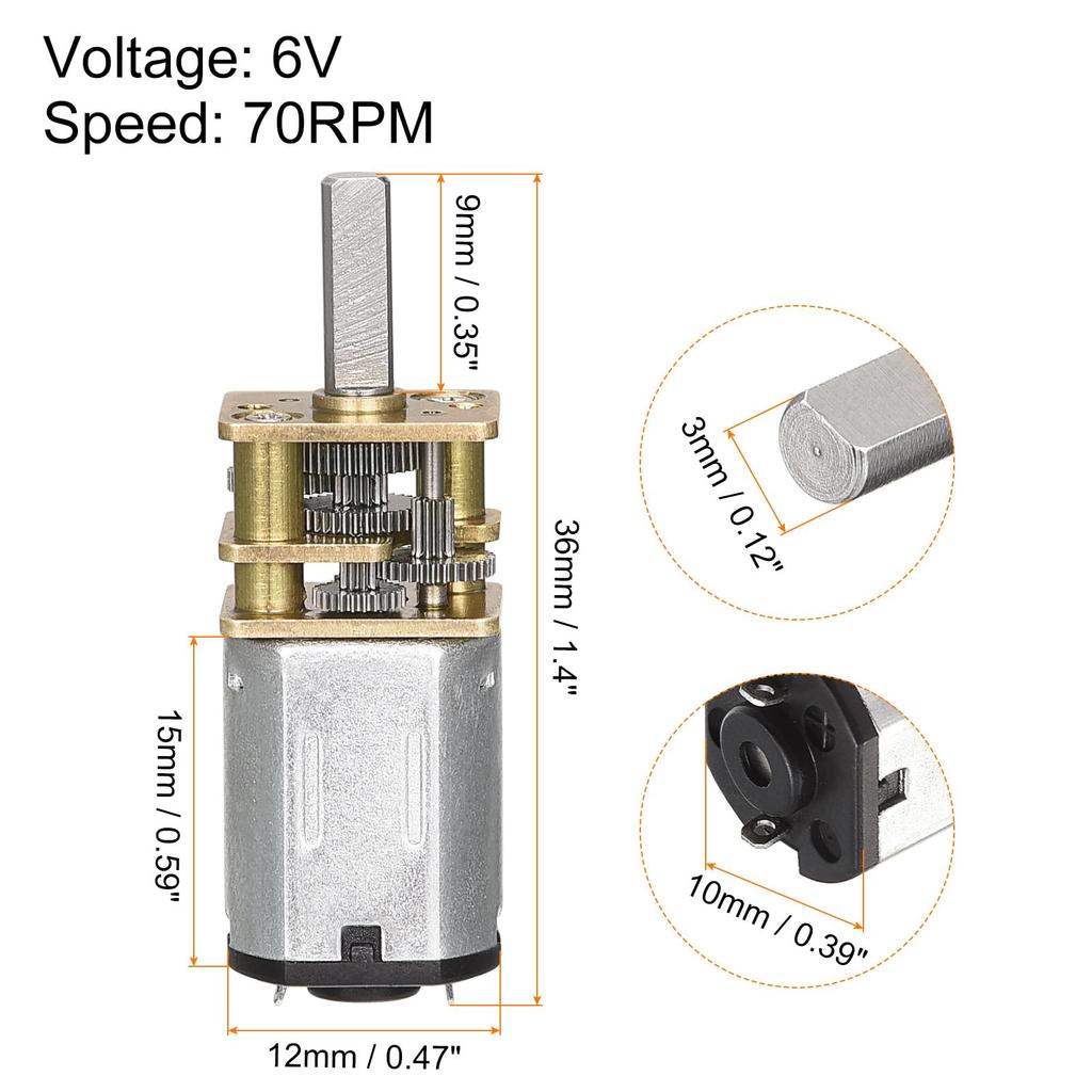 Rebower Micro Reduction Gear Motor with Full Metal Gearbox, 70RPM DC 6V for DIY RC Aircraft and Model Cars, 2 Pieces