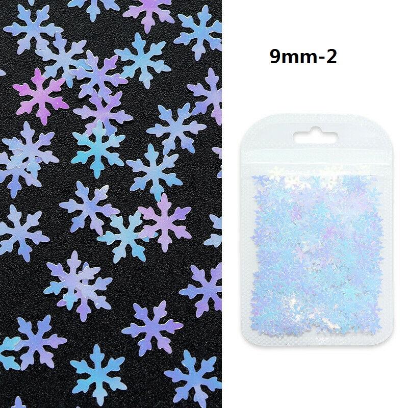 1 упаковка, зимние снежинки для дизайна ногтей, хлопья с блестками, аксессуары для ногтей, украшение для маникюра 9 мм 6 мм