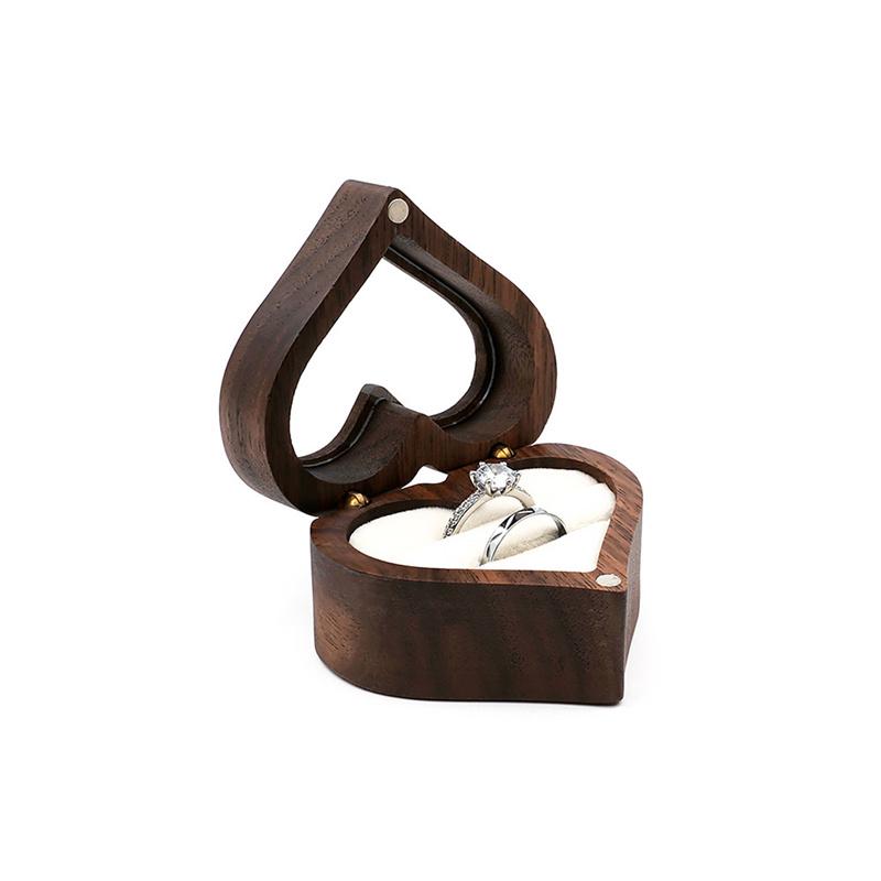 Коробка для кольца из орехового дерева в форме сердца, держатель для помолвочного кольца, коробки для хранения ювелирных изделий