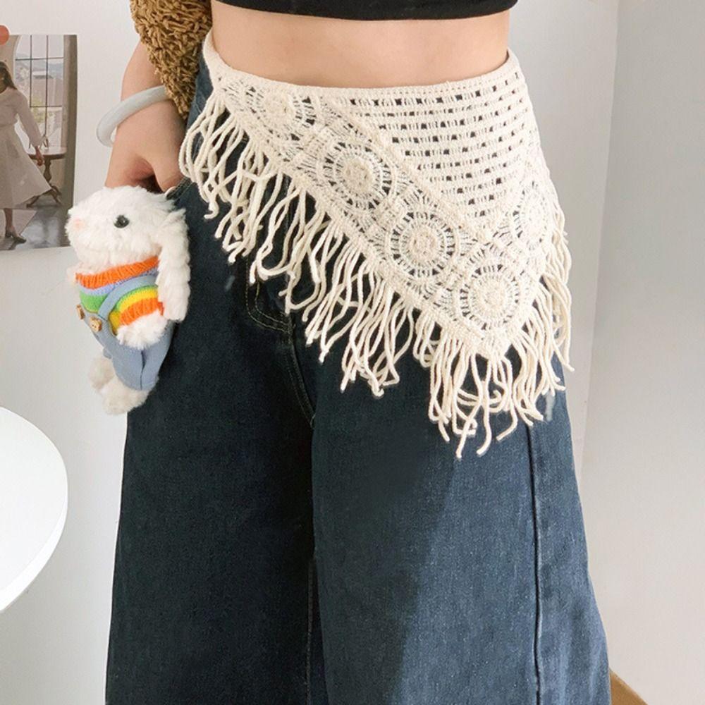 Colorful Knitted Triangle Headscarf Bohemian Turban Apron Wrap Ethnic Style Waist Band  Female