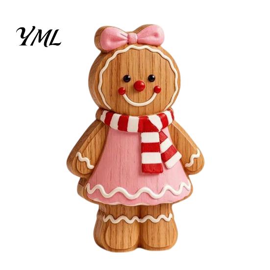 Wooden Gingerbread Man Ornaments Christmas Ornament, Hand Painted Vintage Tabletop Decorative Wood Craft Figurine, Rustic Holiday Decor for