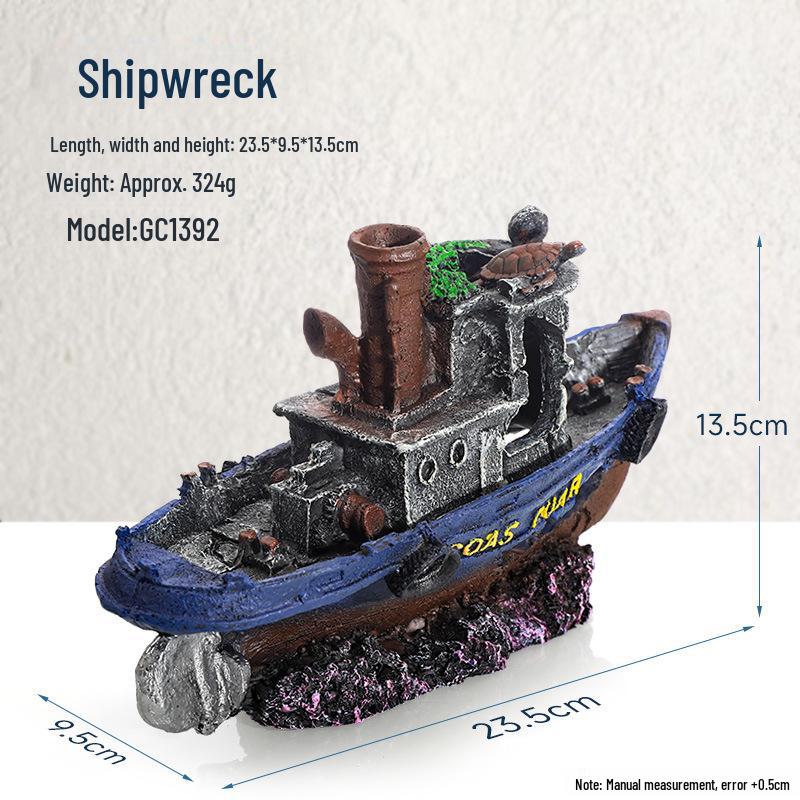 Декорация для аквариума в виде смоляного пиратского кораблекрушения с реалистичной детализацией