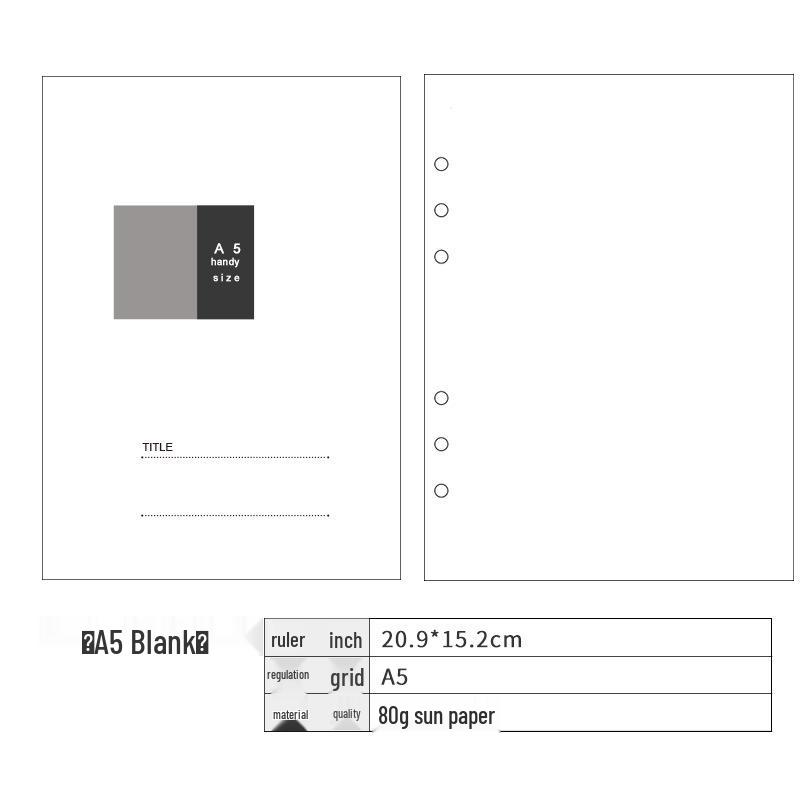 Бумага для планера на 6 кольцах формата A5 - Страницы в клетку, в линейку и пустые