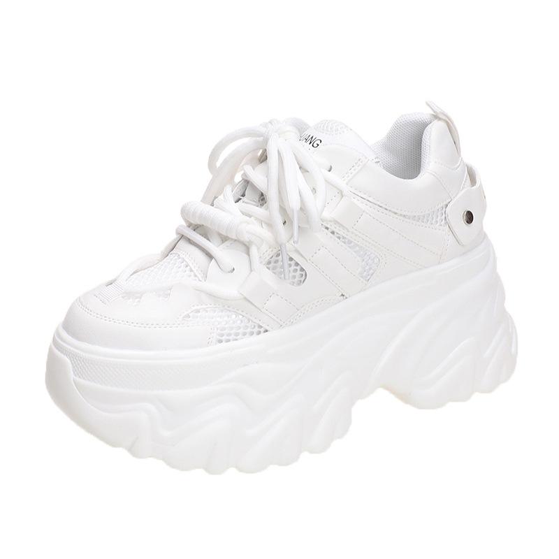 Popular 2025 Spring New Thick-soled Muffin, Inner Height Increase Mesh Breathable Little White Shoes, Versatile Casual Dad Shoes