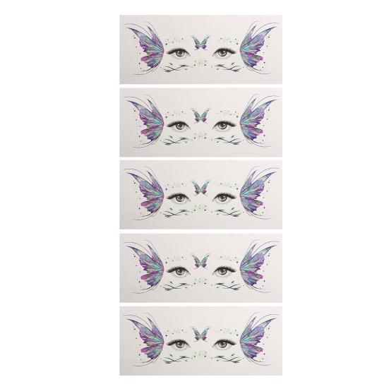 5 Sheets Glitter Butterfly Eye Stickers, Temporary Face Tattoos for Kids, Cartoon Decals for Festival Makeup, Party Decor
