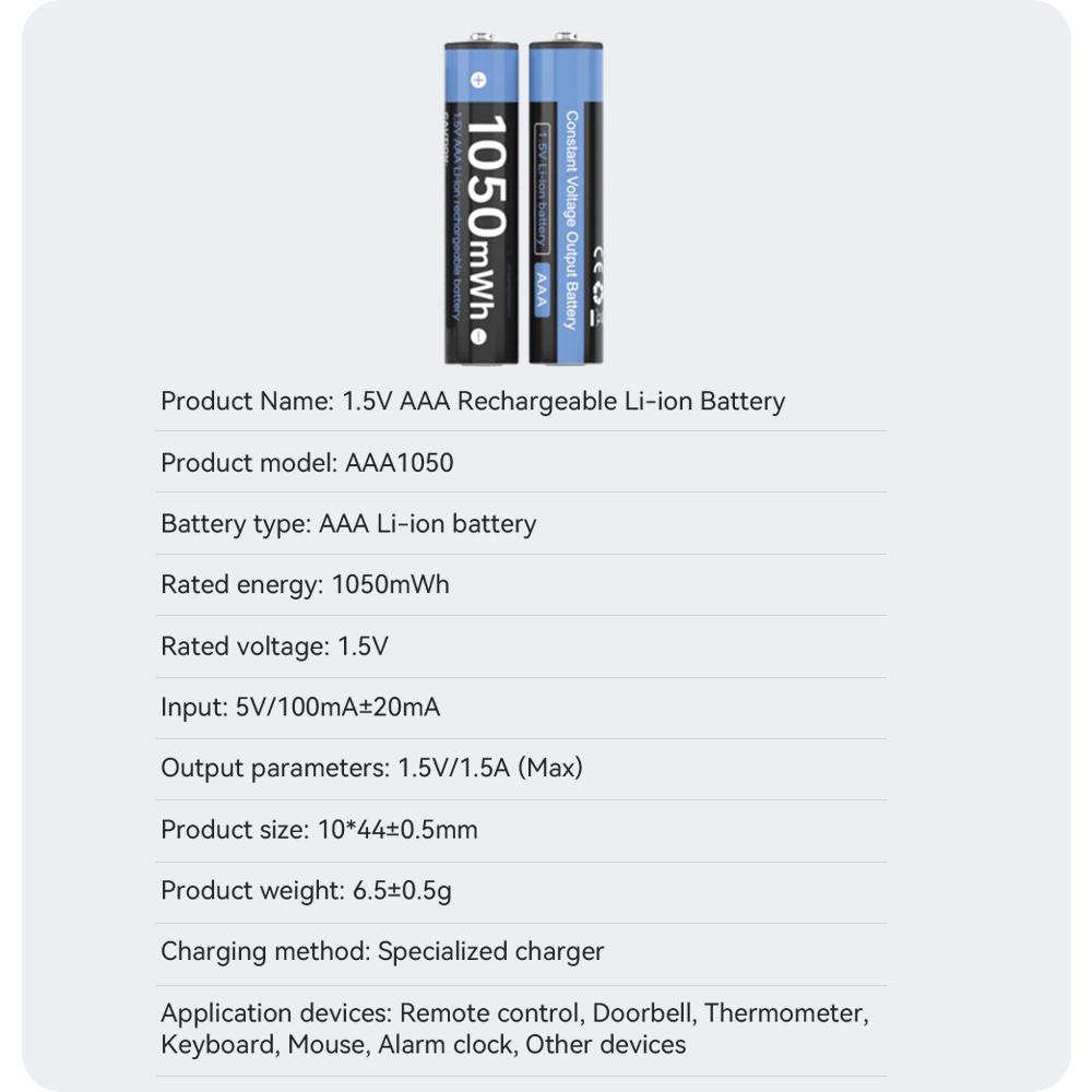AJNWNM 1,5 В аккумулятор AAA перезаряжаемый 1050 мВтч аккумулятор AAA 1,5 В с ЖК-дисплеем зарядное устройство для 1,5 В литий-ионных аккумуляторов AA AAA