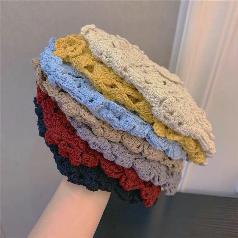 Женская ручная работа Весна Лето Корейский стиль Плетеная Тонкая Ажурная Дышащая Вязаная Модная Шерстяная Шляпа Арбузная корка Стильная Повязка на голову Шапка