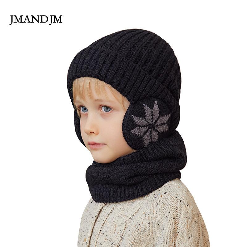Children's Hat Winter Fleece Scarf Set Knitted Wool Hat Boys Warm Ear Protector Pullover Hat