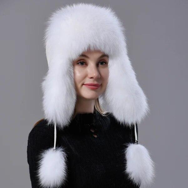 Шапка из натурального меха, женская теплая пушистая шапка-бомбер из натуральной лисы, шапка-ушанка из натуральной кожи, стильная ветрозащитная уличная зимняя шапка-ловушка