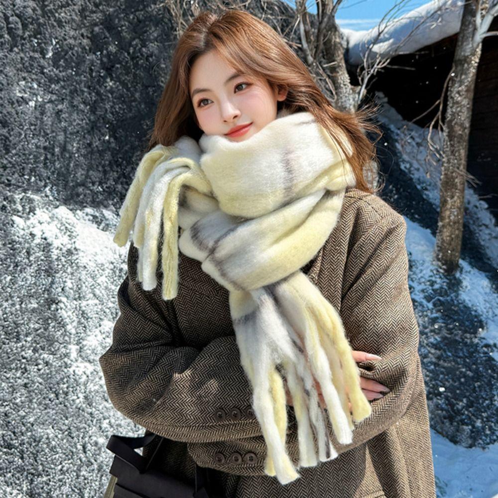 Checkered Winter Cashmere Scarves Korean Style Women Shawl Casual Wool Tassel Scarf  Autumn