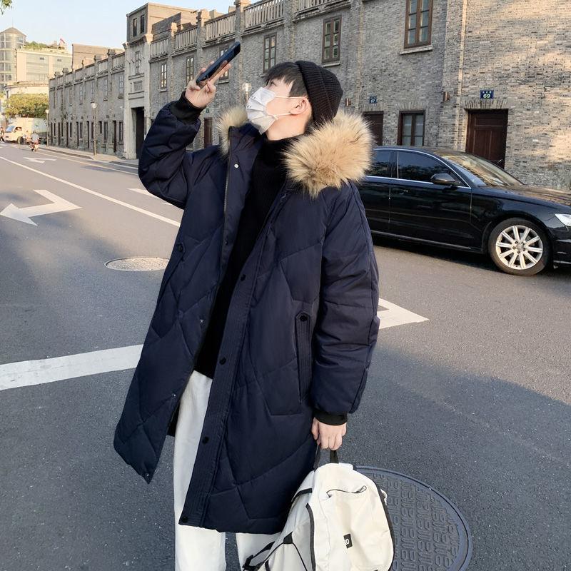 Пуховик мужской средней длины зимняя новая корейская свободная модная утолщенная рабочая куртка в стиле Гонконга