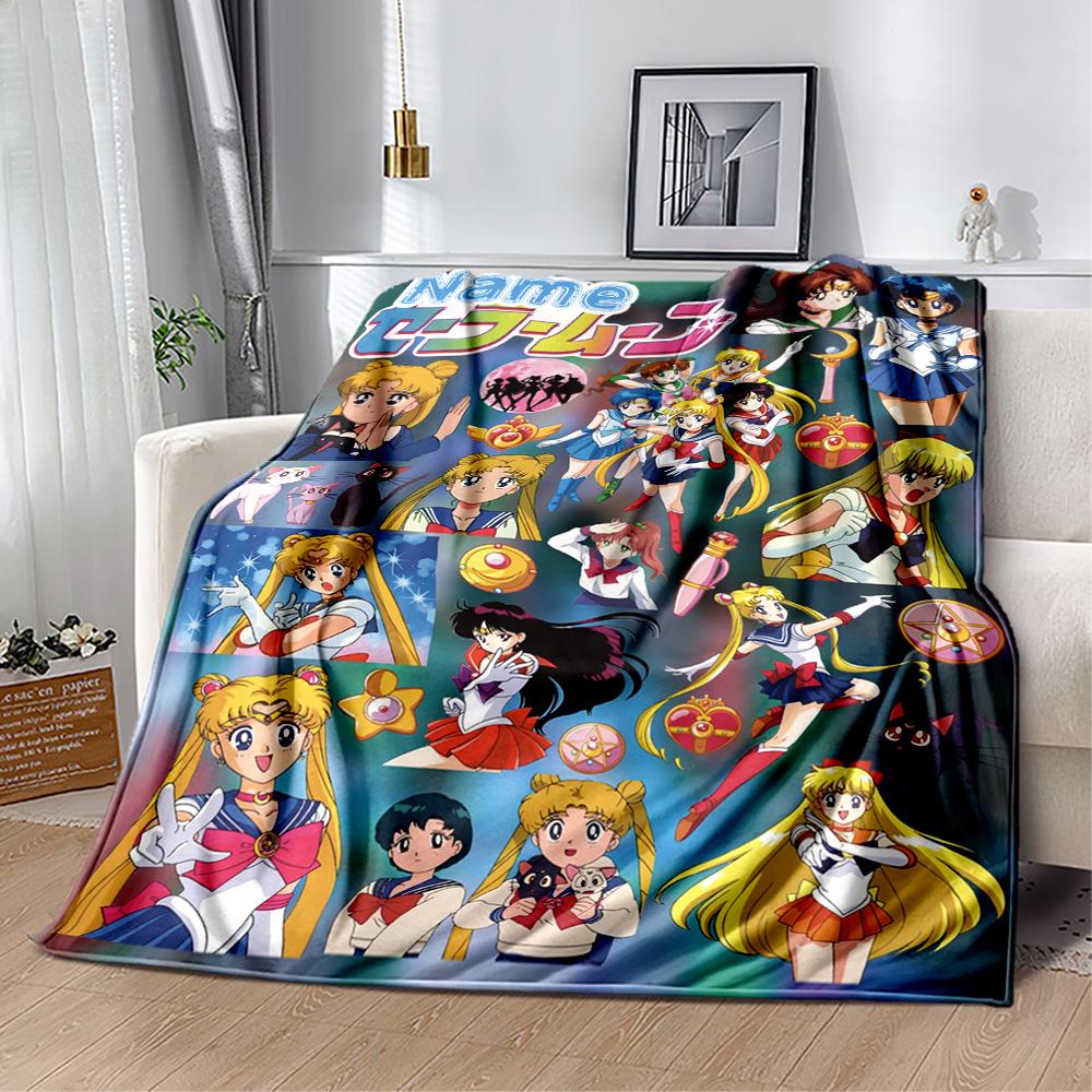 Sailor Moon Characters Customize Text Blanket Multi-purpose Customizable Blanket Warmthful Decor Perfect for Bed Picnics Seaside Sofa