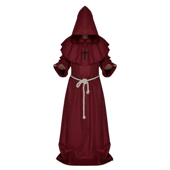 Friar Medieval Hooded Robe Monk Renaissance Priest Costume Halloween Wizard Sorcerer Cosplay Cloak for Adults