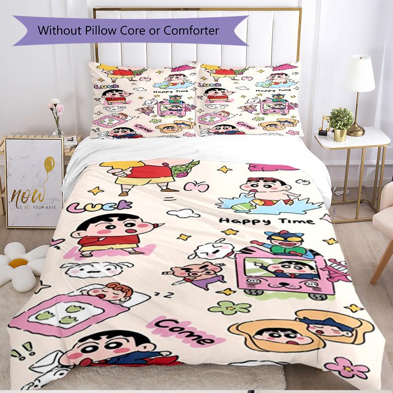 3pcs Duvet Cover Set (1*Duvet Cover + 2*Pillowcase, Without Core), Cartoon comics Print Soft All‑Season Bedding Set, Home Bedroom Decor Gift