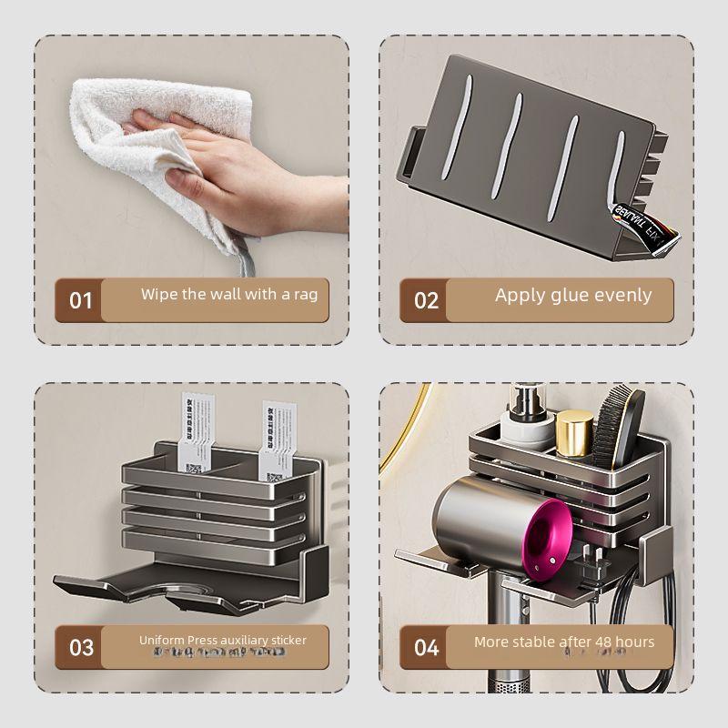 Алюминиевый фен для ванной комнаты Gun Gray Punch-Free и полка для хранения вещей