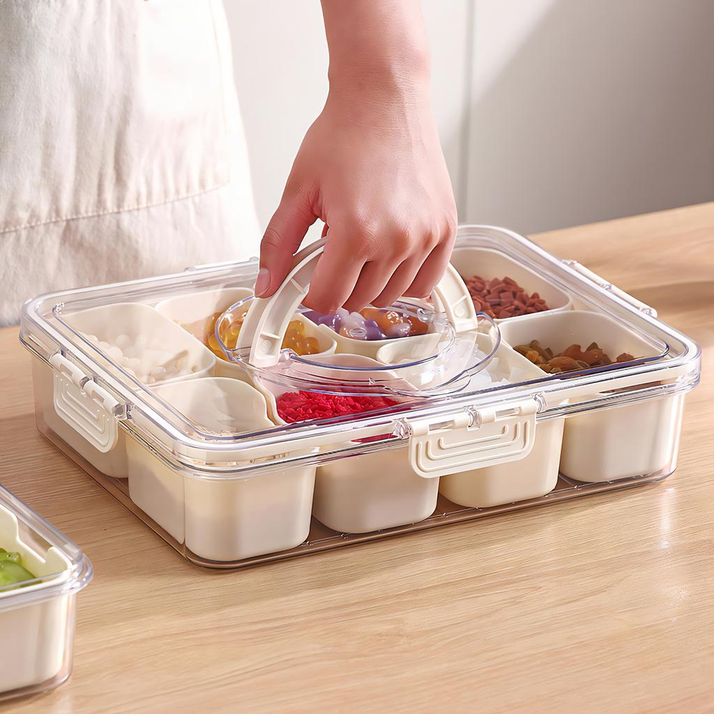 Divided Serving Tray with Lid and Handle Snackle Box Container 8 Compartment Portable Snack Platter Organizer for Snacks Storage
