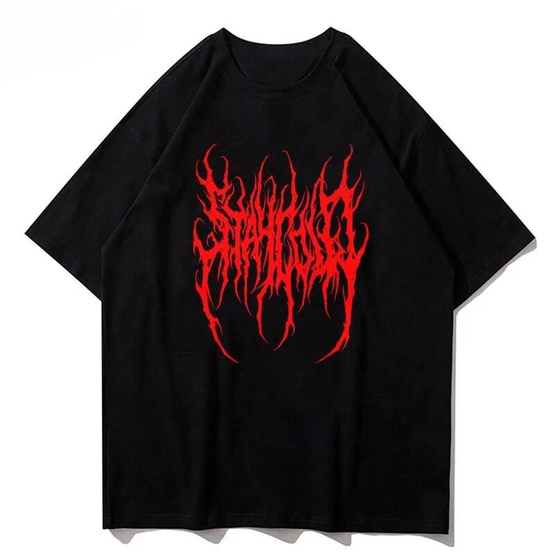Loose Graphic T-shirt Unisex Hip Hop Graphic Goth Print Summer Short Sleeve Cotton Shirt Y2k Fashion Street Wear Harajuku