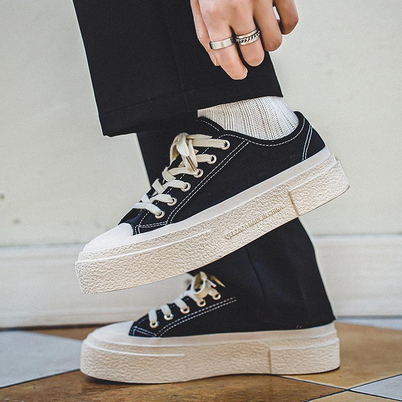 Модные новые мужские парусиновые туфли на толстой подошве, классические и универсальные, черного цвета, для прогулок по улице, для повседневной молодежной вечеринки