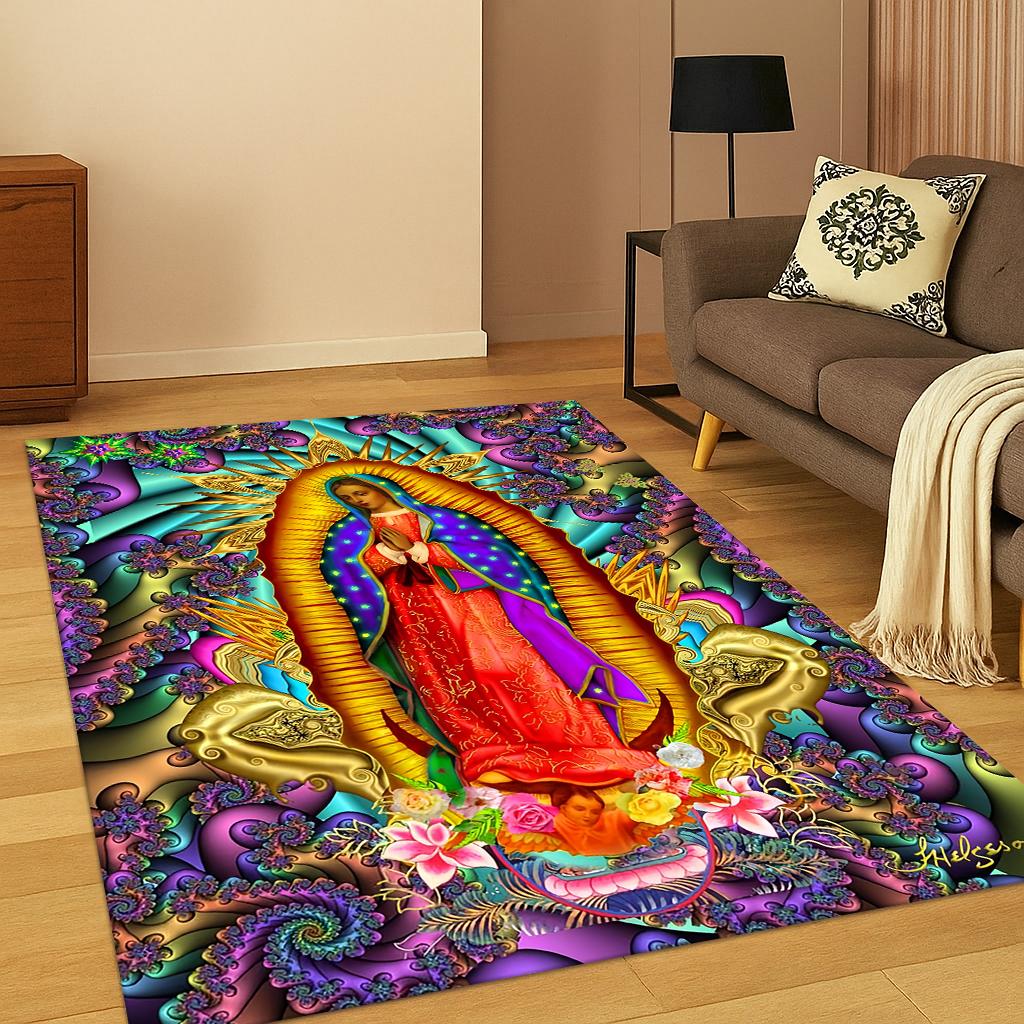 Christian Virgin Mary Jesus Carpet Rug Mat for Living Room Sofa Home Bedroom Doormat Kitchen Decor,Prayer Non-slip Area Rug Gift