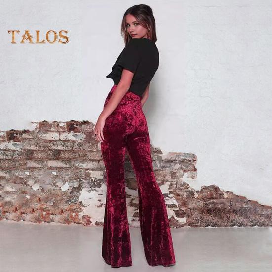 Женские расклешенные брюки, эластичные, с высокой талией, однотонные, широкие брюки, приподнятые до бедер, бархатные, рабочие брюки для отдыха, повседневная одежда