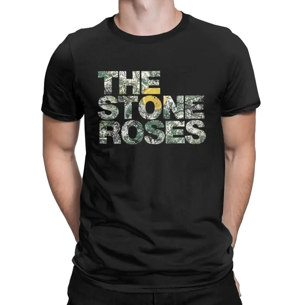 Футболки с логотипом Stone Roses для мужчин, чистый хлопок, забавная футболка с круглым вырезом, рождественский тур, футболка с коротким рукавом, летняя одежда