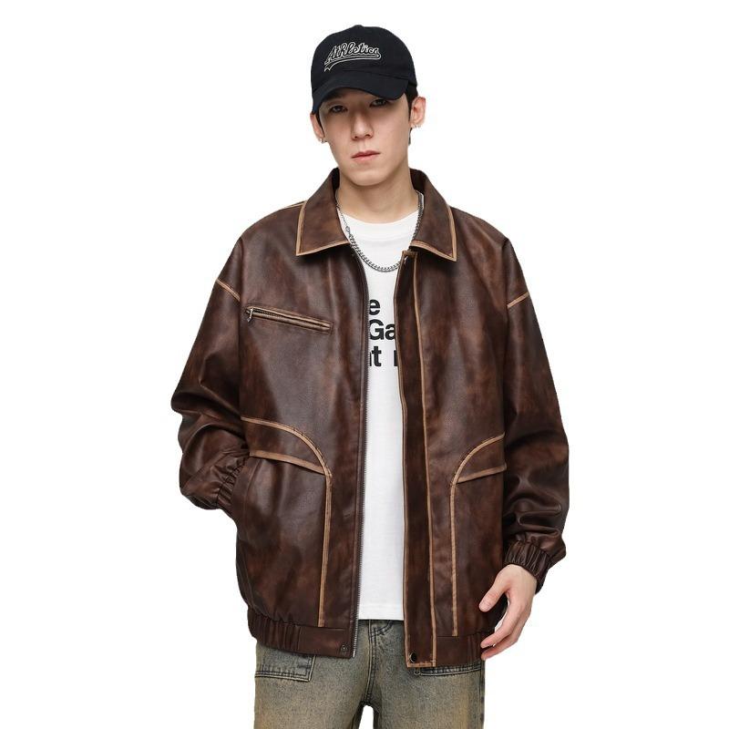 Американская кожаная куртка мужская ранняя осенняя новая уличная красивая повседневная куртка с лацканами High Sense