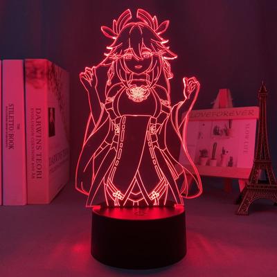 Светодиодная лампа для аниме-игры Genshin Impact Yae Miko Figure для декора спальни, подарка на день рождения, акриловая настольная лампа, 3D-ночник