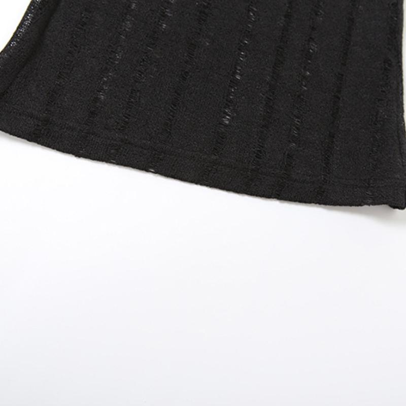 Осень Новые Женские Однотонные Узкие Уличная Мода С Высокой Посадкой Повседневные Рваные Расклешенные Брюки