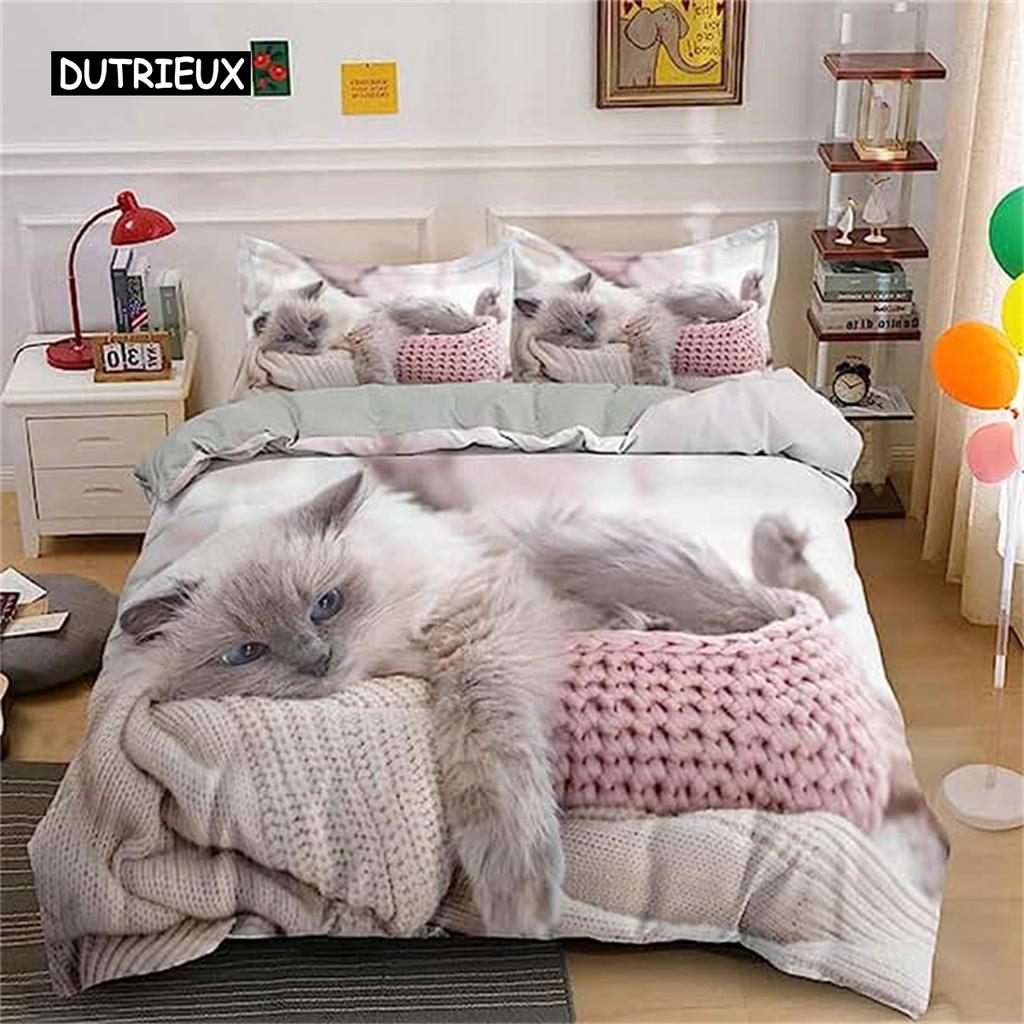 Пододеяльник с изображением кота, милый котенок, одеяло для детей, мальчиков, девочек, подростков, покрывало с 3D-животными, подарки для любителей кошек