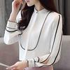 Fashion New 2024 Autumn Long Sleeve Stand Collar Office Lady White Blouse Shirt Women Tops Blouses Shirts J666