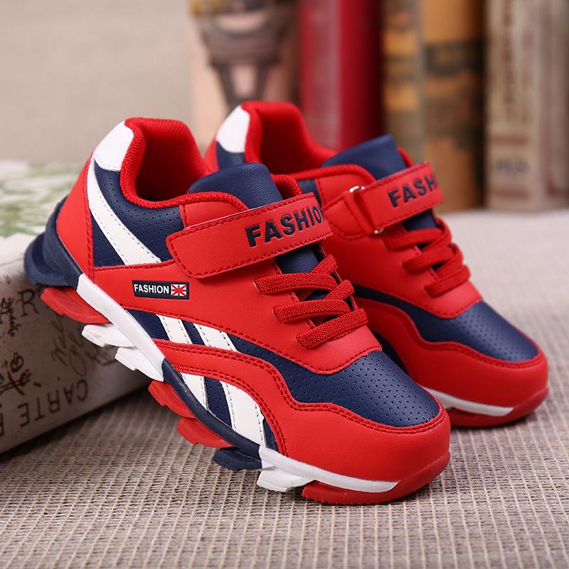 Boys' Sports Shoes 2025 Spring and Autumn New Mesh Breathable Fashion Leather Surface Middle and Older Children's Students Soft-soled Running Sho