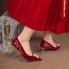 Красные свадебные туфли осень новые свадебное платье Ципао двойного назначения свадебные туфли многокаблучные на высоком каблуке одинарные туфли