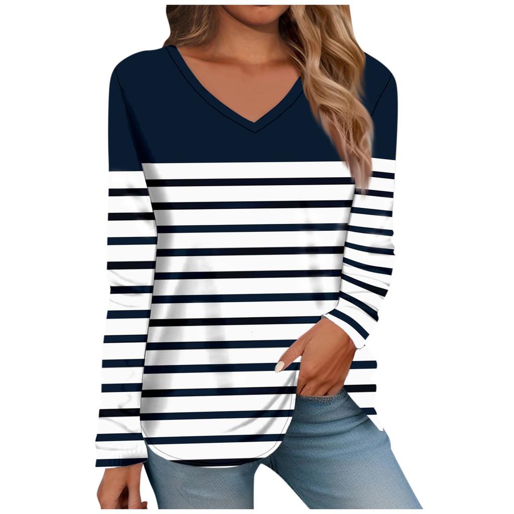 Жен. Футболка Футболка С принтом Длинный рукав Повседневные Выходные Повседневные Классический V-образный вырез Обычный Осень Зима Верхушки