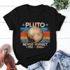 Vintage Never Forget Pluto Nerdy Astronomy Space Science T-Shirt Fashion Creative Design Round Neck Short Sleeve Tees