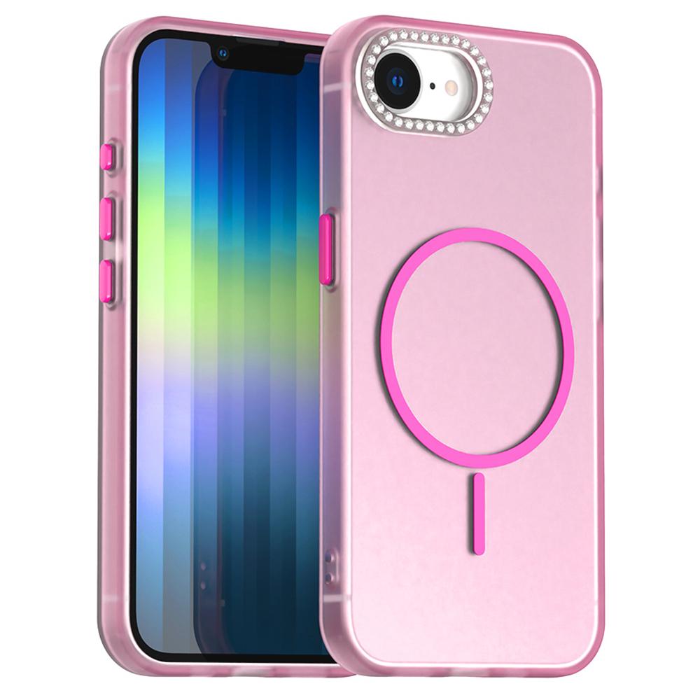 For iPhone 16e Case Compatible with MagSafe TPU+PC+PET Phone Cover Rhinestone Decor Lens Frame