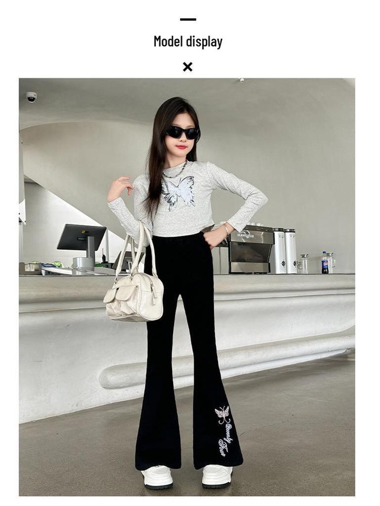 Девичьи расклешенные брюки на флисовой подкладке: Модная осенне-зимняя повседневная одежда для подростков