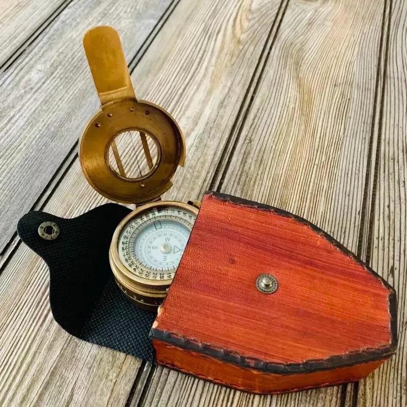 Marine Pocket Compass Gift Vintage Nautical Solid Brass WWII Military Compass Collectible