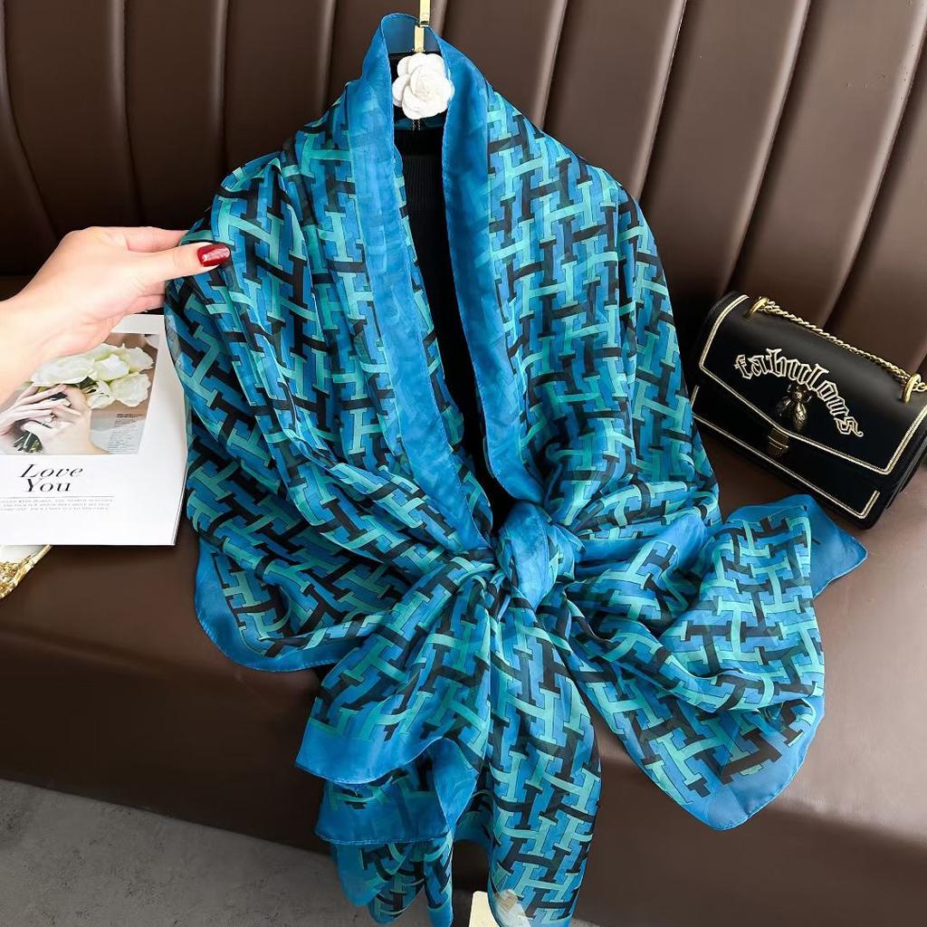 Women's Fashion Scarf Polyester Mature Style with Plant Pattern - Large Beach Shawl Wrap, Decorative Sun-Proof and Windproof