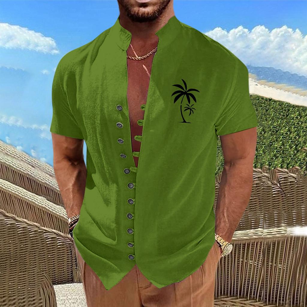 Новая мужская повседневная свободная рубашка в стиле ретро с короткими рукавами и принтом