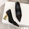 Fashion French Black Premium Temperament Versatile High Heels 2025 New Pointed Toe Block Heel Patent Leather Single Shoes