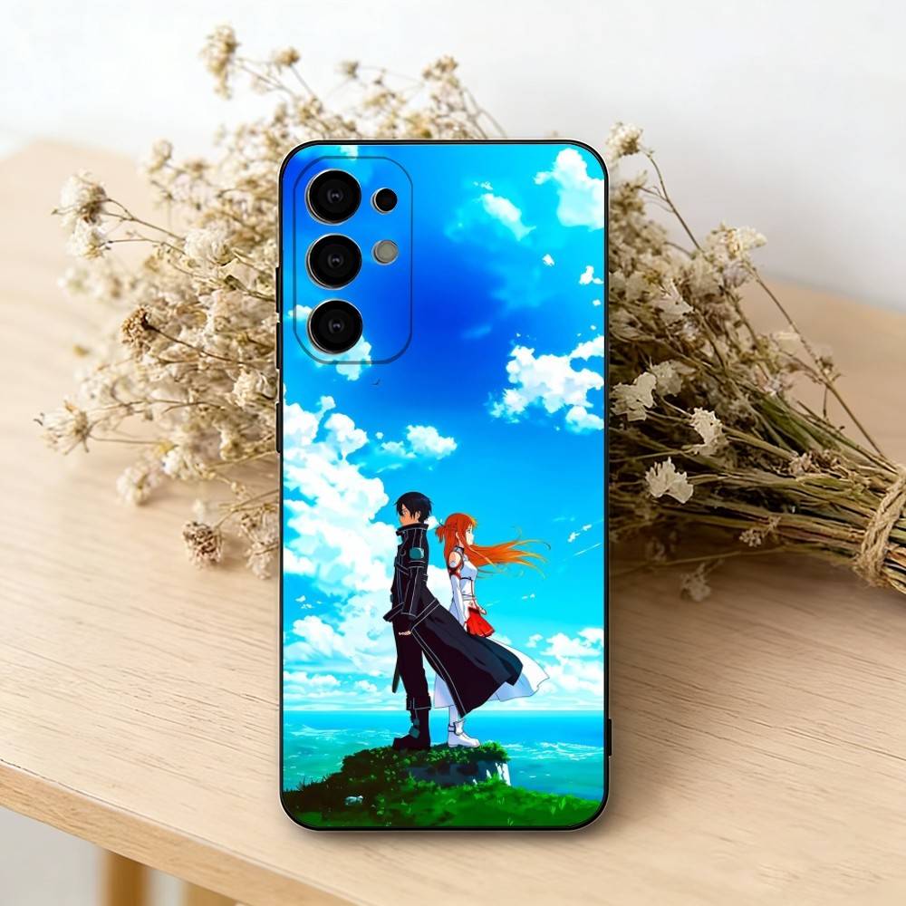 Чехол для телефона с Кирито и Асуной из аниме для Samsung S25, S24, S21, S22, S23, S30, Ultra, S20, Plus, Fe, Lite, Note, 10, Черный чехол